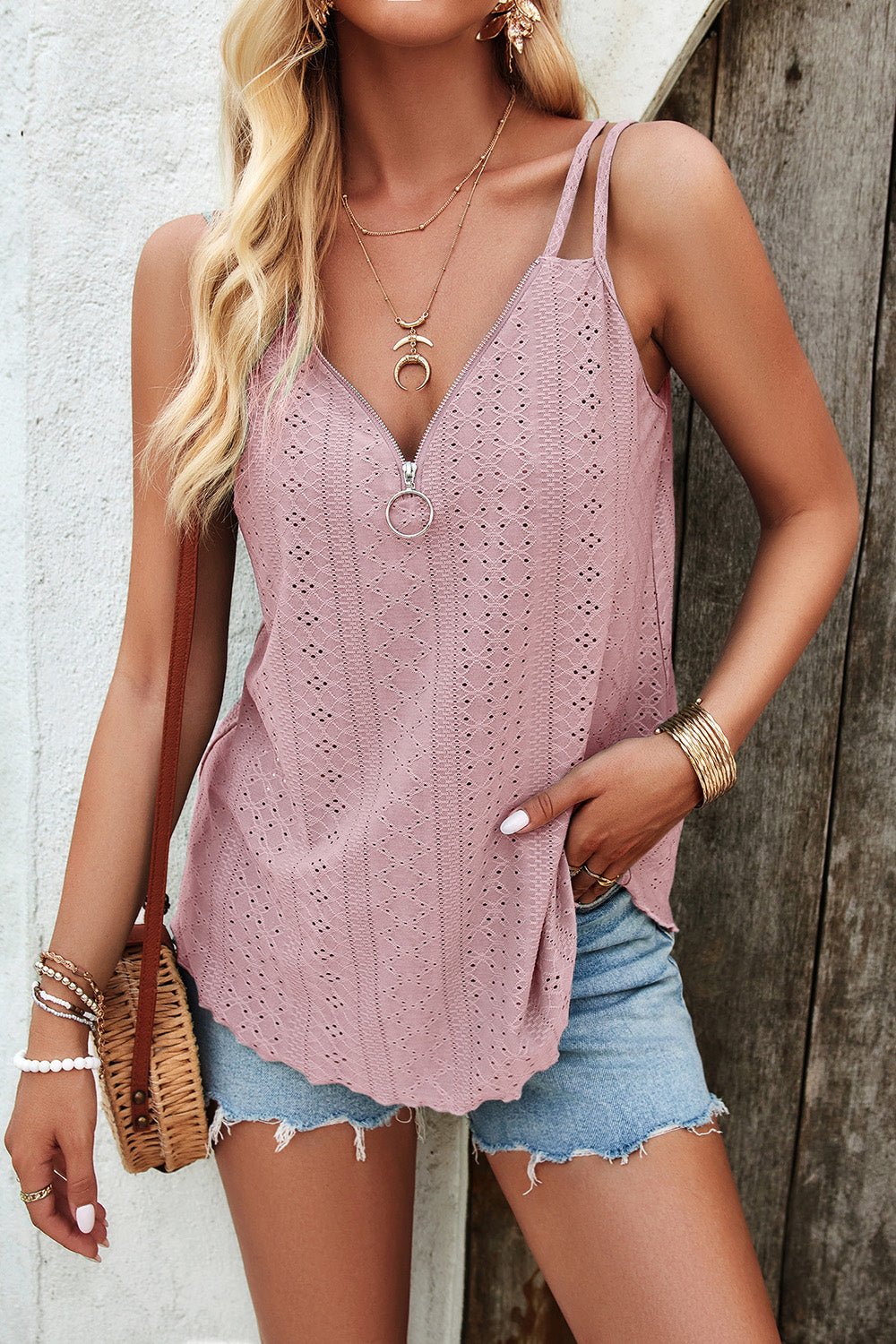 Eyelet V - Neck Double Strap Cami - Loulou Boutique