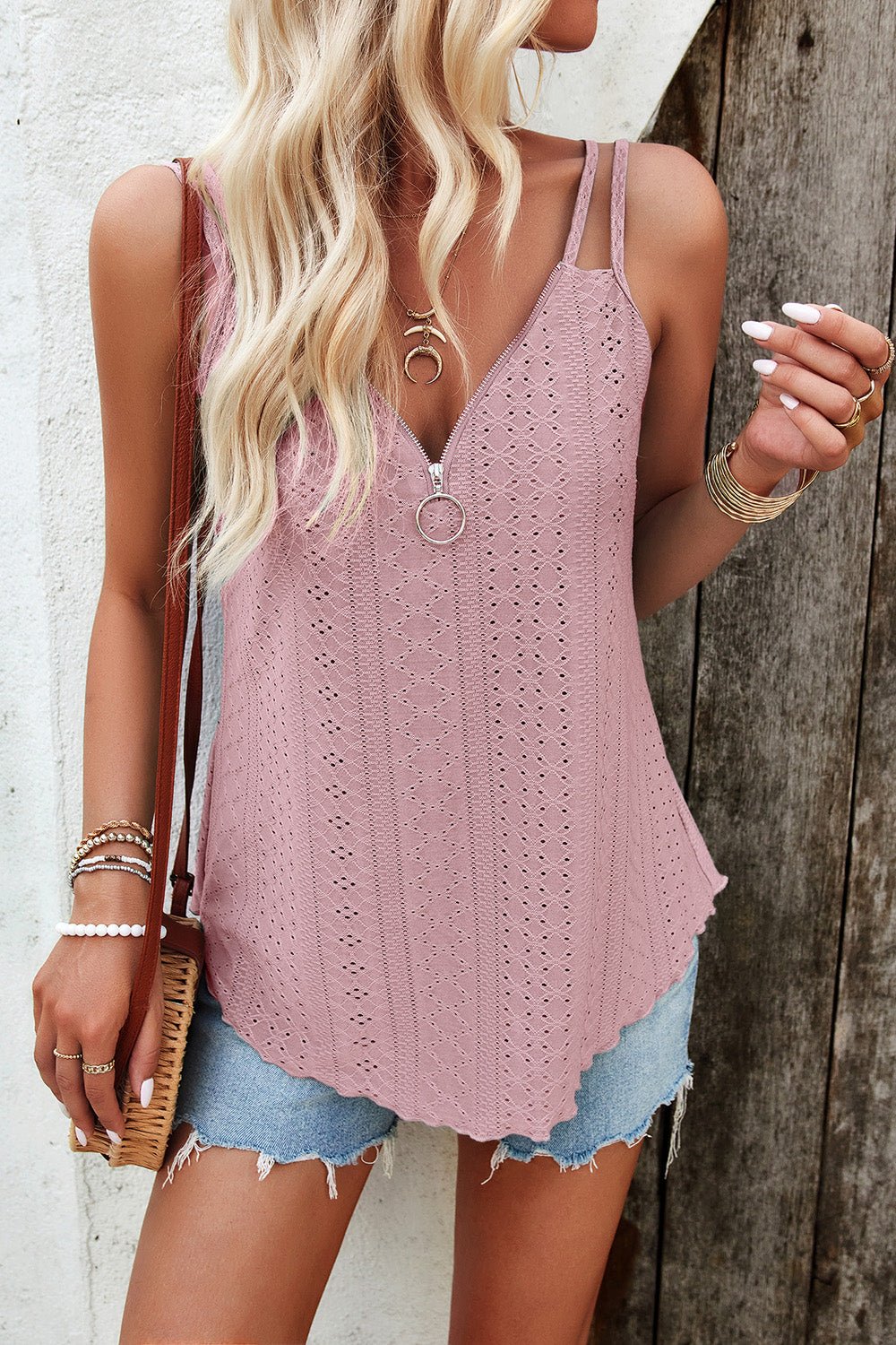 Eyelet V - Neck Double Strap Cami - Loulou Boutique