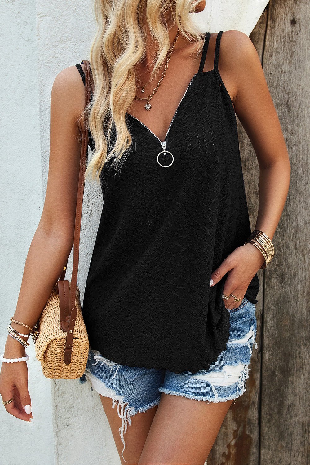 Eyelet V - Neck Double Strap Cami - Loulou Boutique
