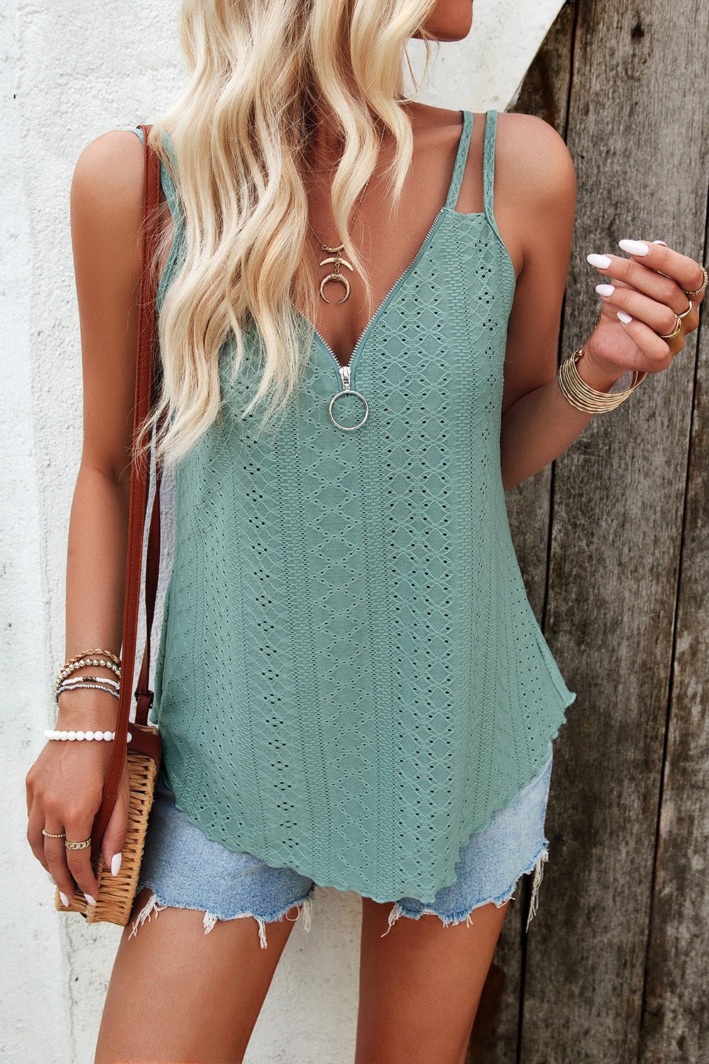 Eyelet V - Neck Double Strap Cami - Loulou Boutique