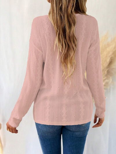Eyelet V - Neck Dropped Shoulder T-Shirt - Loulou Boutique