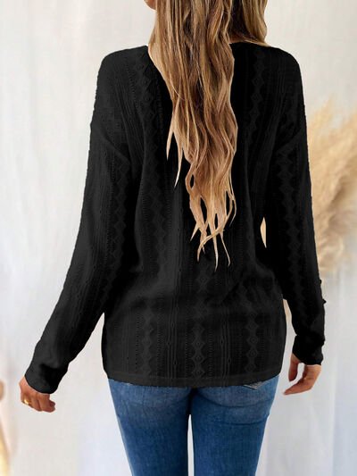 Eyelet V - Neck Dropped Shoulder T-Shirt - Loulou Boutique