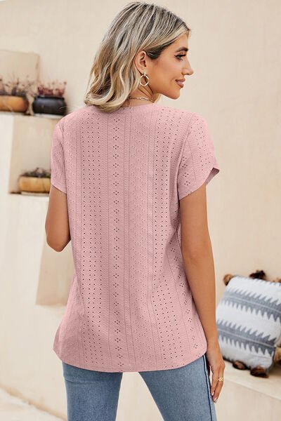 Eyelet V - Neck Petal Sleeve T-Shirt - Loulou Boutique