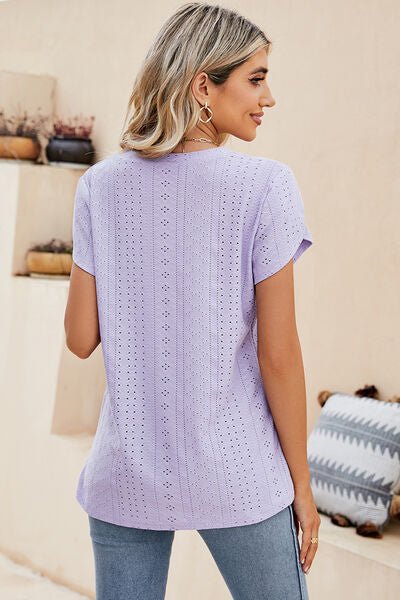 Eyelet V - Neck Petal Sleeve T-Shirt - Loulou Boutique