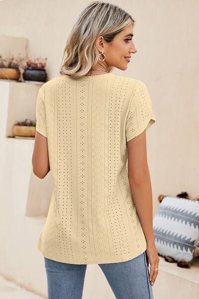 Eyelet V - Neck Petal Sleeve T-Shirt - Loulou Boutique