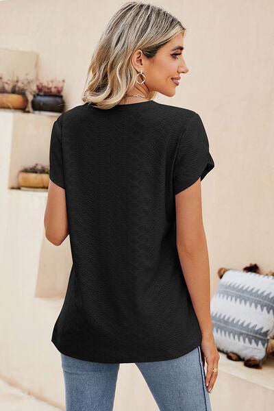 Eyelet V - Neck Petal Sleeve T-Shirt - Loulou Boutique