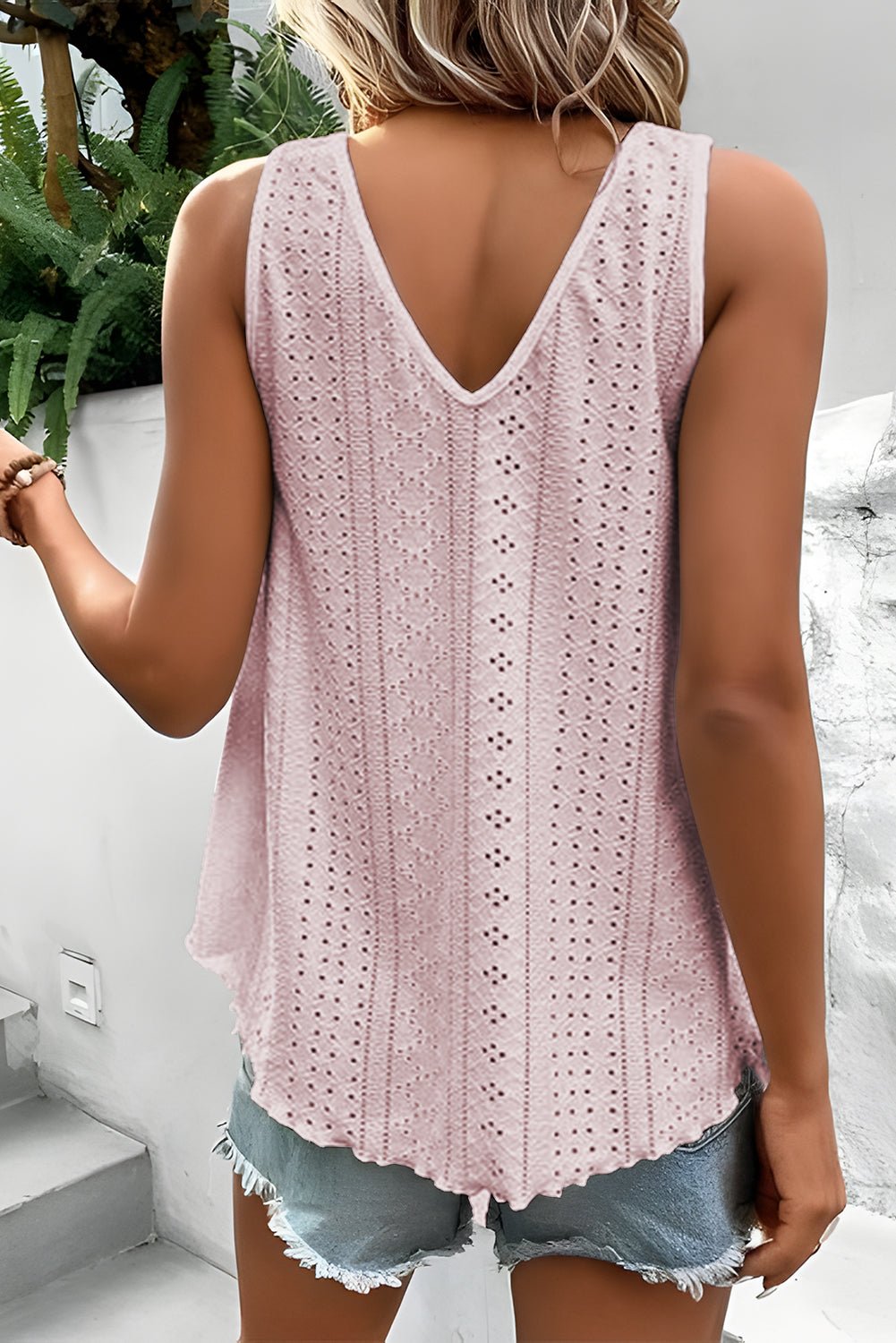 Eyelet V - Neck Wide Strap Tank - Loulou Boutique