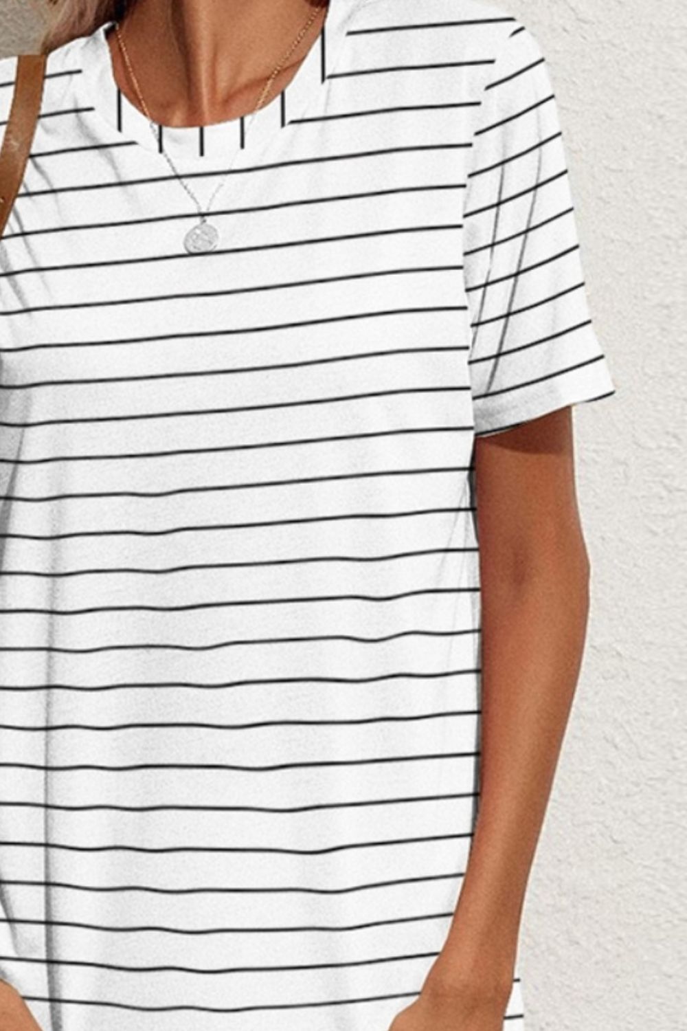 FAM - FAM Pocketed Striped Round Neck Short Sleeve Dress - Loulou Boutique