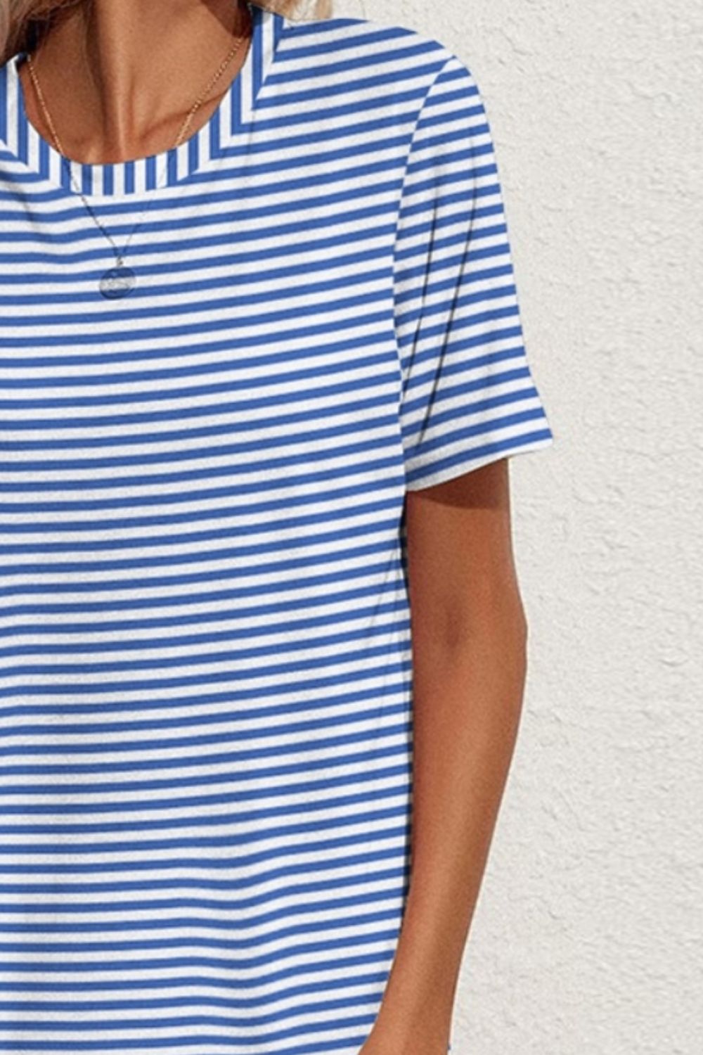 FAM - FAM Pocketed Striped Round Neck Short Sleeve Dress - Loulou Boutique