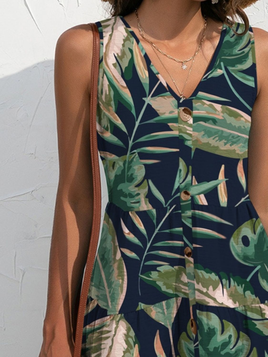 FAM - FAM Printed V - Neck Sleeveless Mini Dress - Loulou Boutique