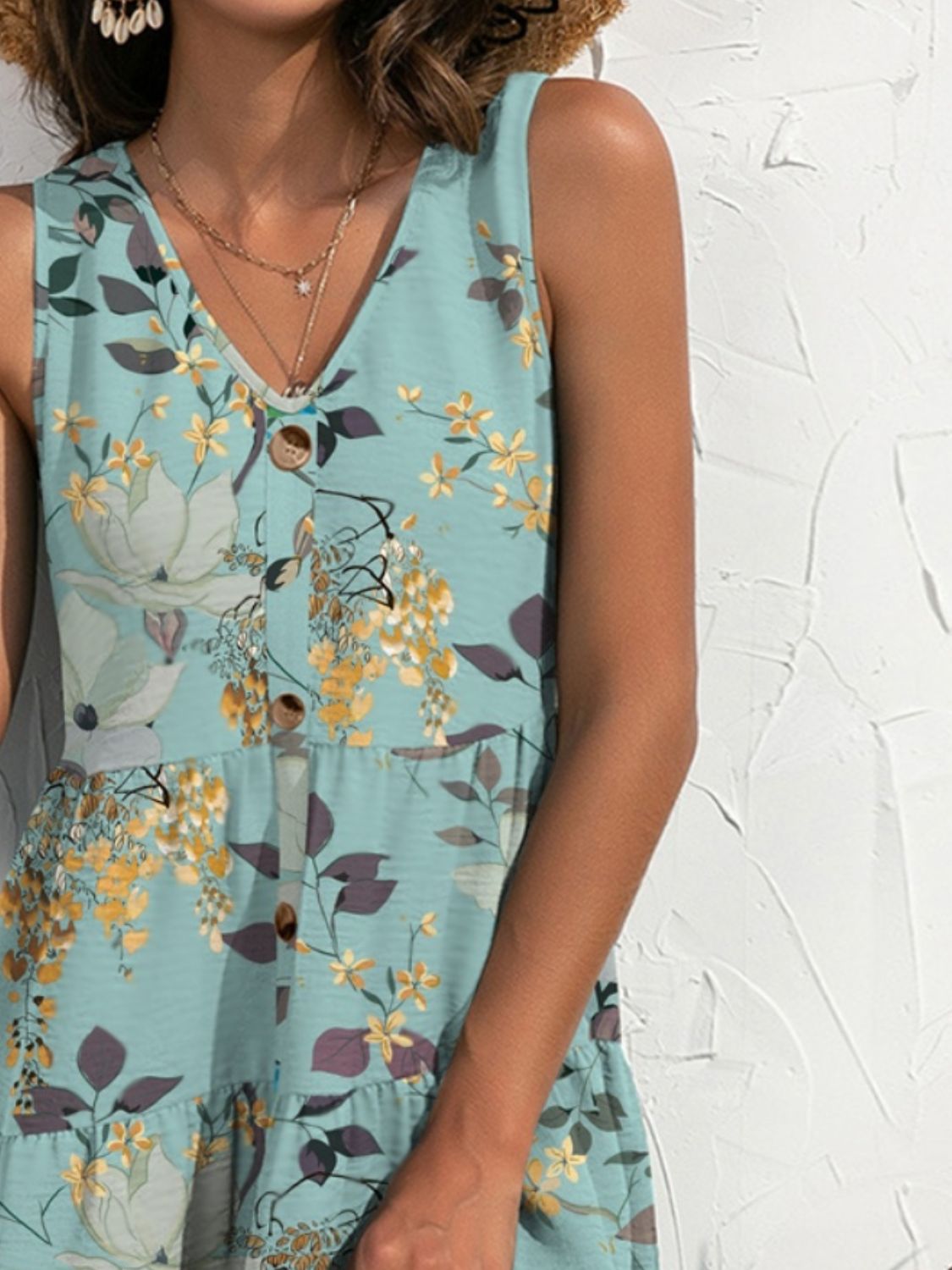 FAM - FAM Printed V - Neck Sleeveless Mini Dress - Loulou Boutique