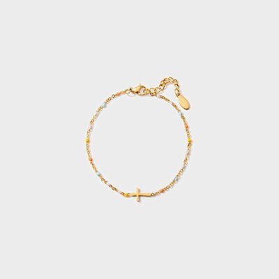 18K Gold-Plated Cross Bead Bracelet - Loulou Boutique