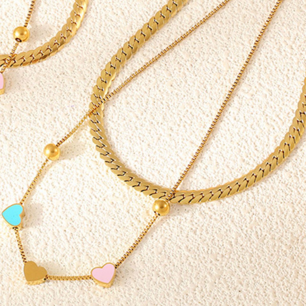 18K Gold - Plated Double Layered Heart Necklace - Loulou Boutique