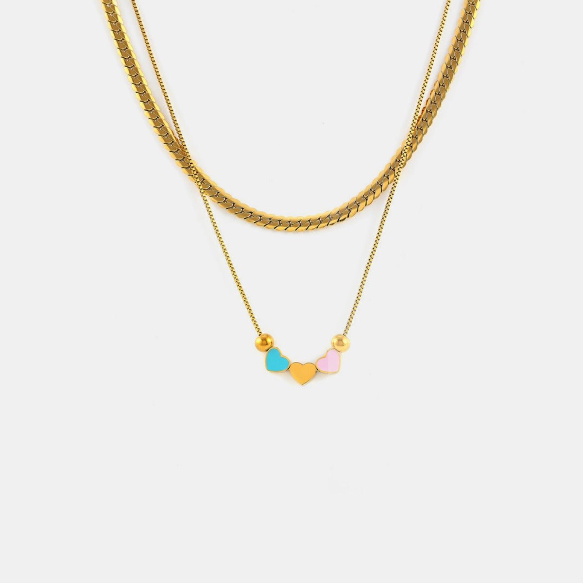 18K Gold - Plated Double Layered Heart Necklace - Loulou Boutique