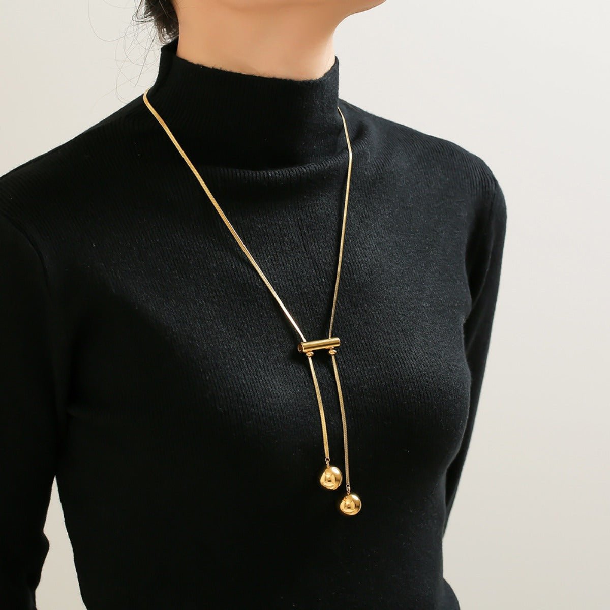 18K Gold - Plated Titanium Steel Hollow Bead Necklace - Loulou Boutique