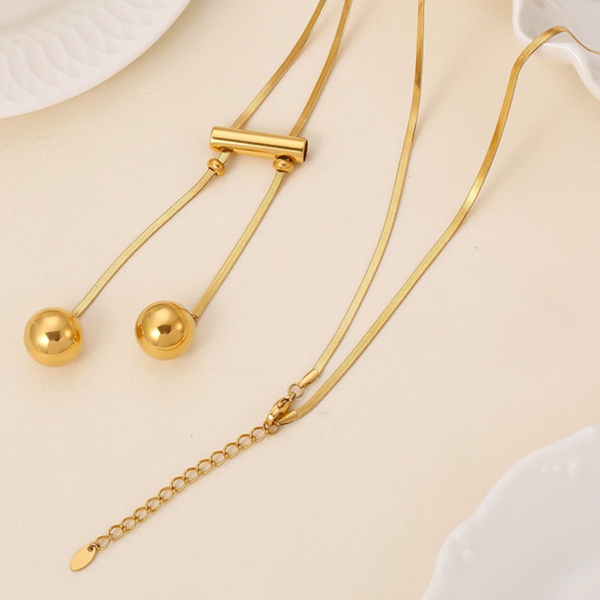 18K Gold - Plated Titanium Steel Hollow Bead Necklace - Loulou Boutique