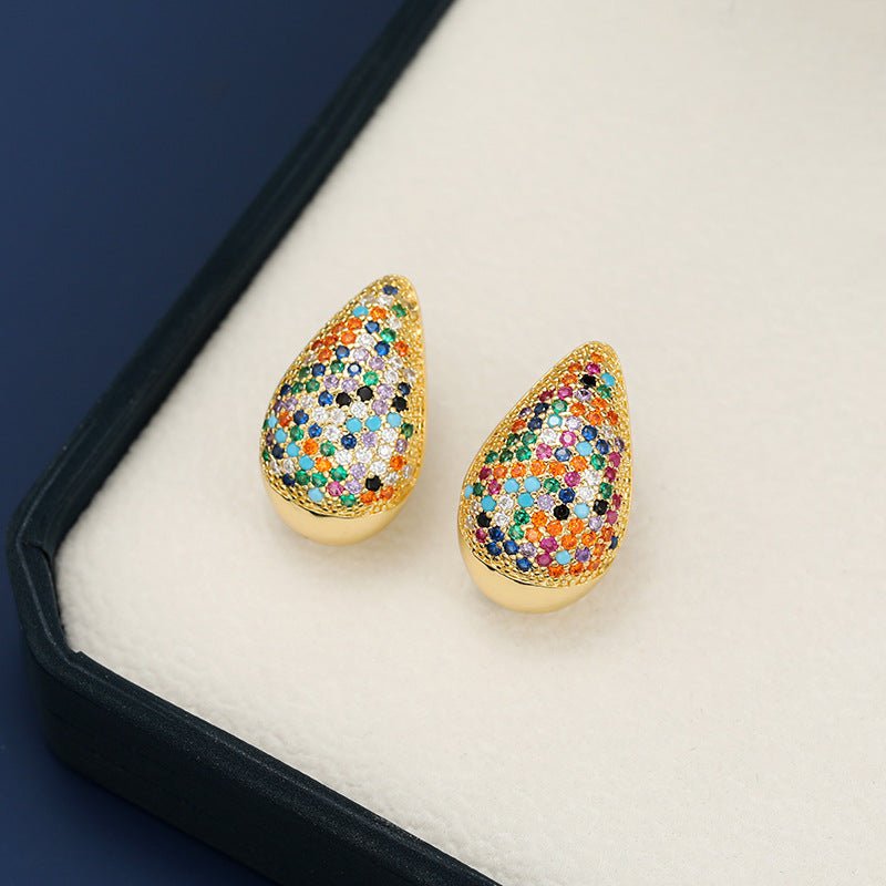 18K Gold - Plated Zircon Teardrop Earring - Loulou Boutique