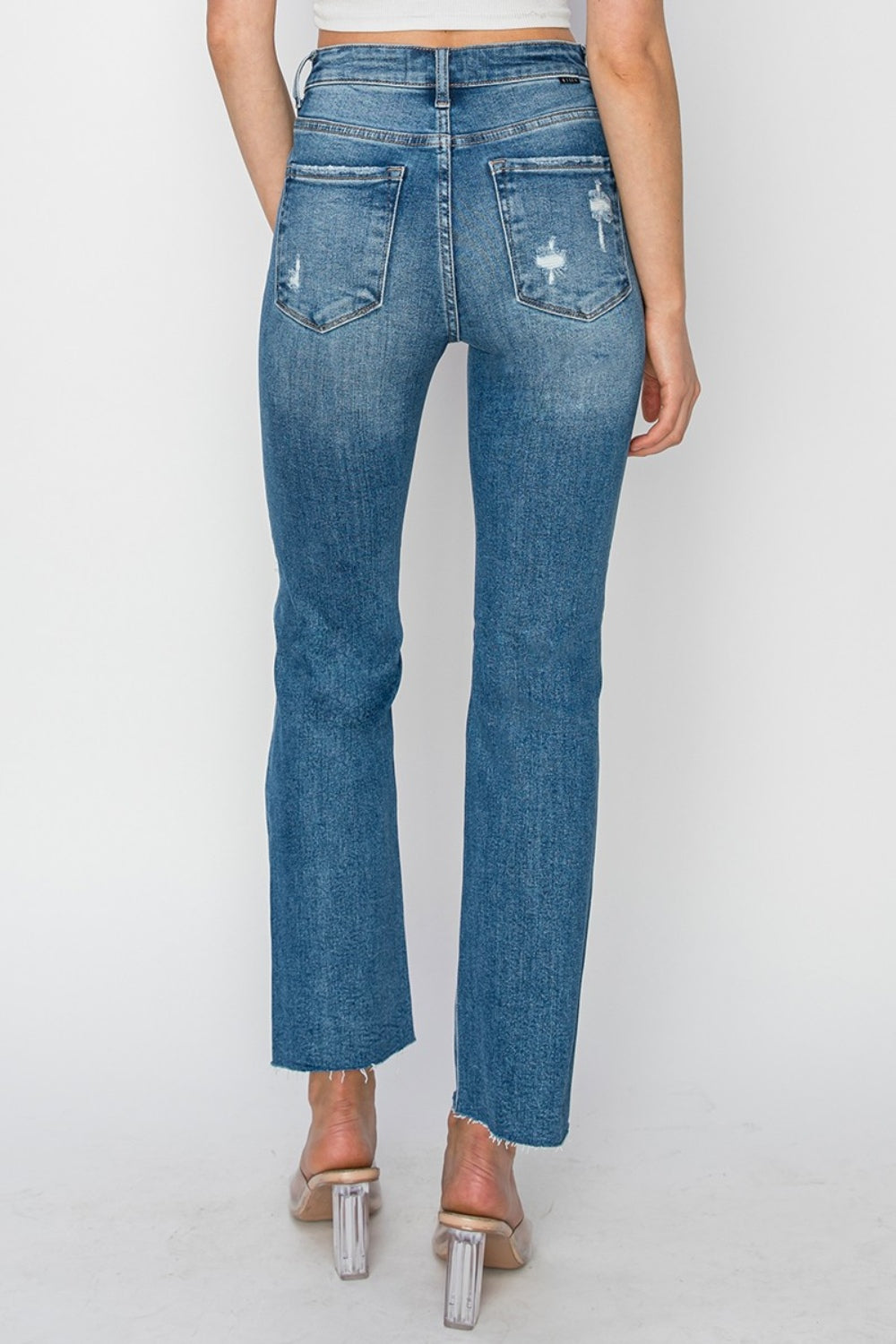 RISEN High Rise Distressed Ankle Jeans