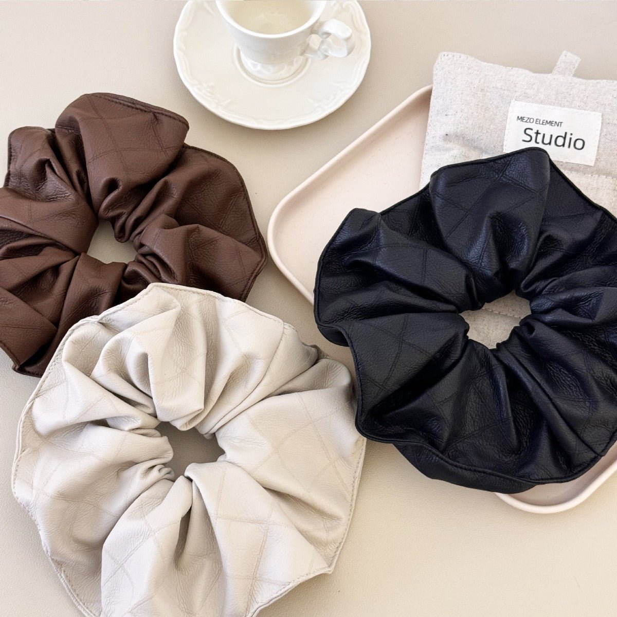 3 - Piece PU Leather Elastic Hair Scrunchy - Loulou Boutique