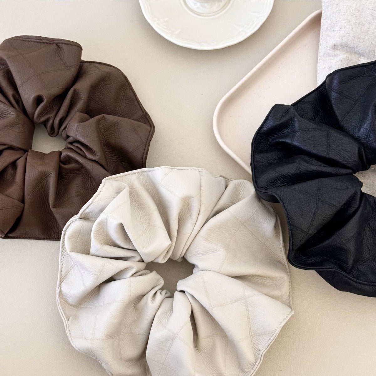 3 - Piece PU Leather Elastic Hair Scrunchy - Loulou Boutique