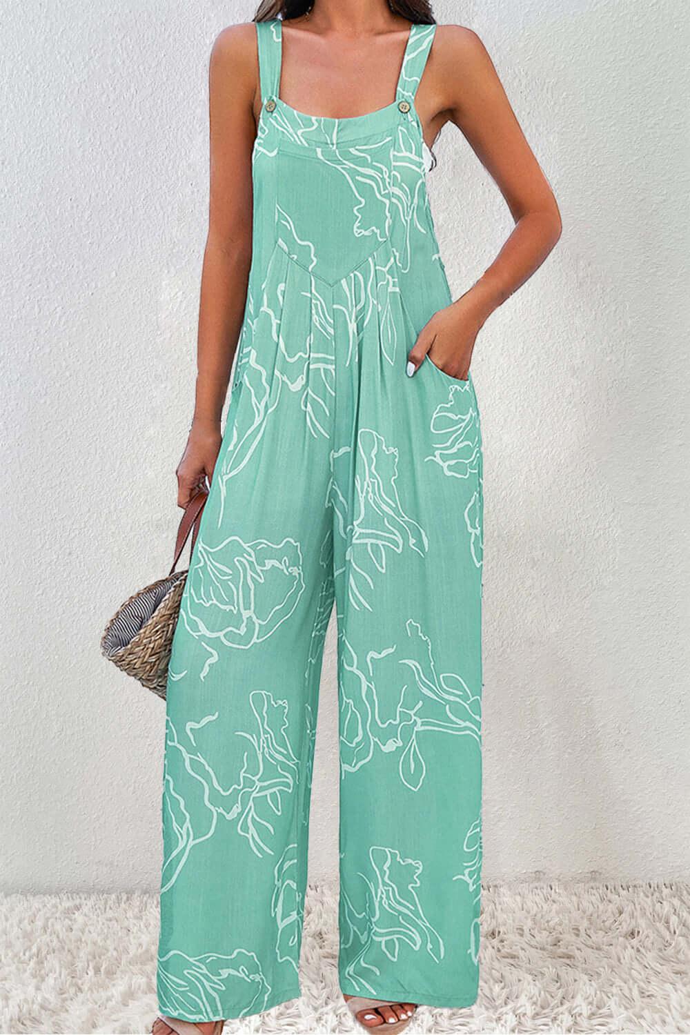 Printed Wide Strap Jumpsuit