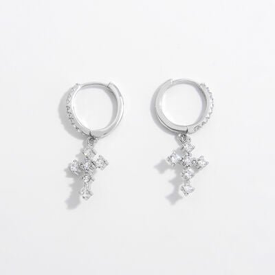 925 Sterling Silver Inlaid Zircon Cross Dangle Earrings - Loulou Boutique