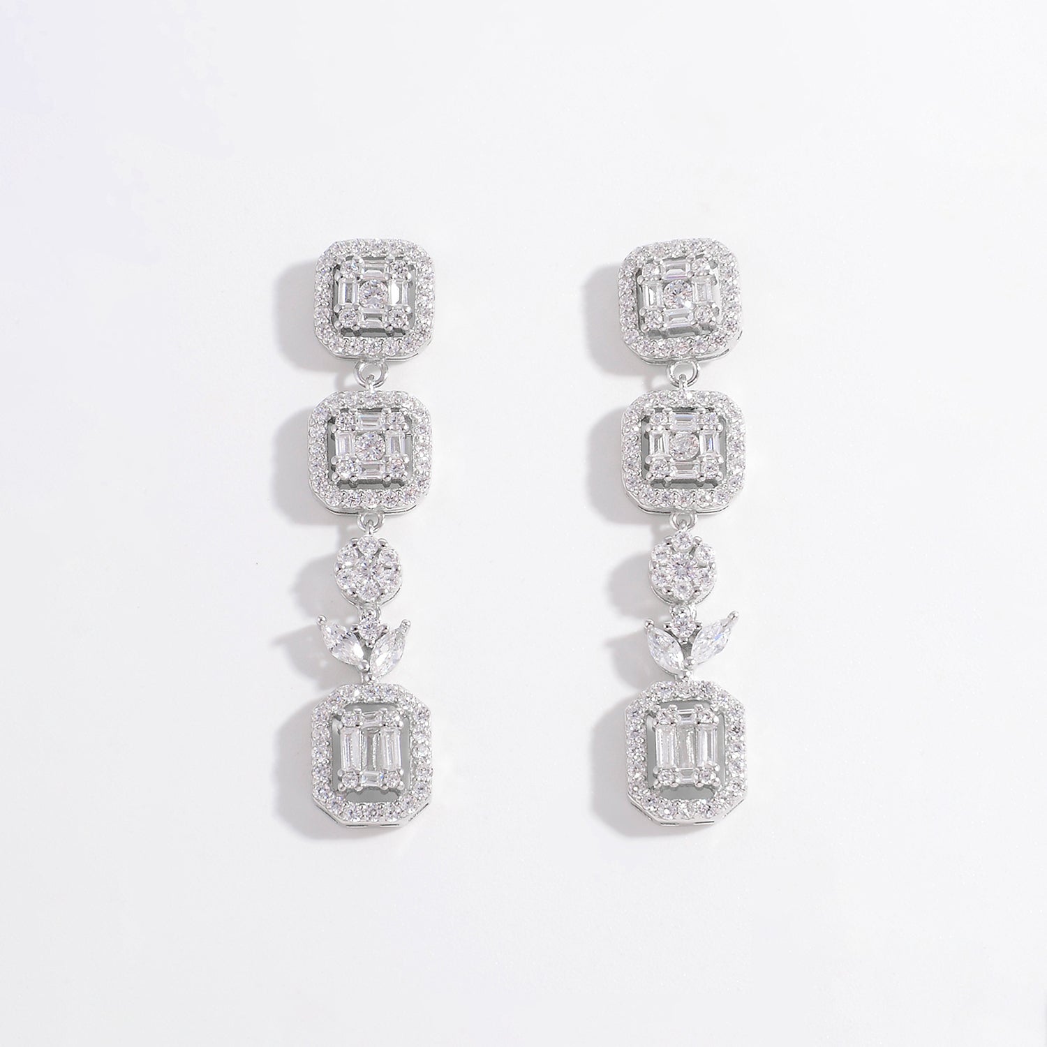 925 Sterling Silver Inlaid Zircon Geometric Dangle Earrings - Loulou Boutique