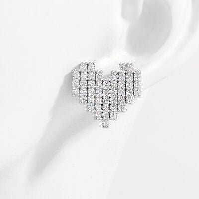 925 Sterling Silver Inlaid Zircon Heart Stud Earrings - Loulou Boutique