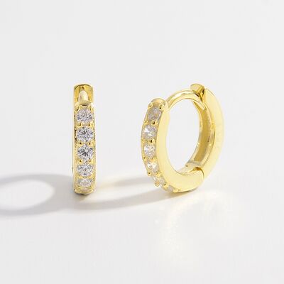 925 Sterling Silver Inlaid Zircon Huggie Earrings - Loulou Boutique