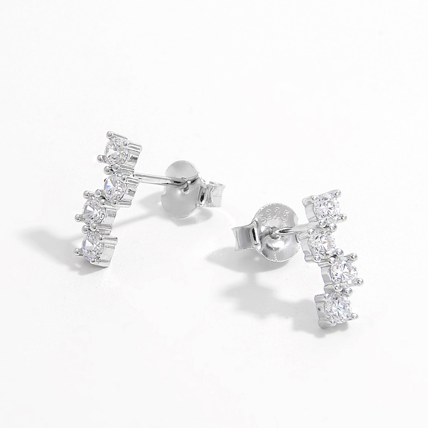 925 Sterling Silver Inlaid Zircon Stud Earrings - Loulou Boutique