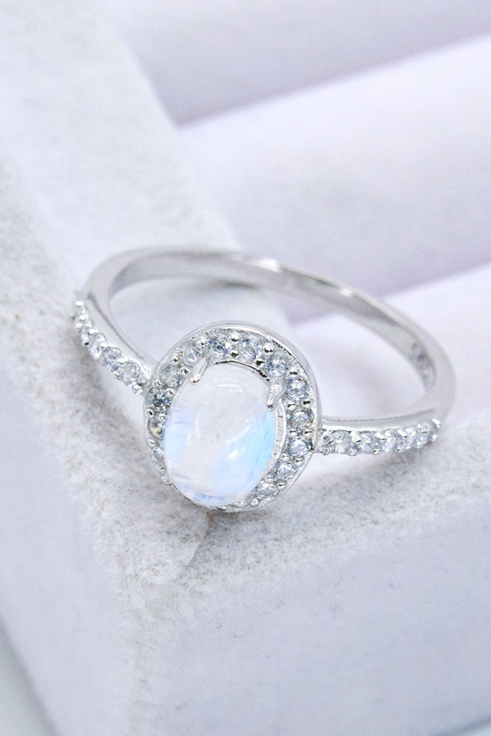 925 Sterling Silver Natural Moonstone Halo Ring - Loulou Boutique