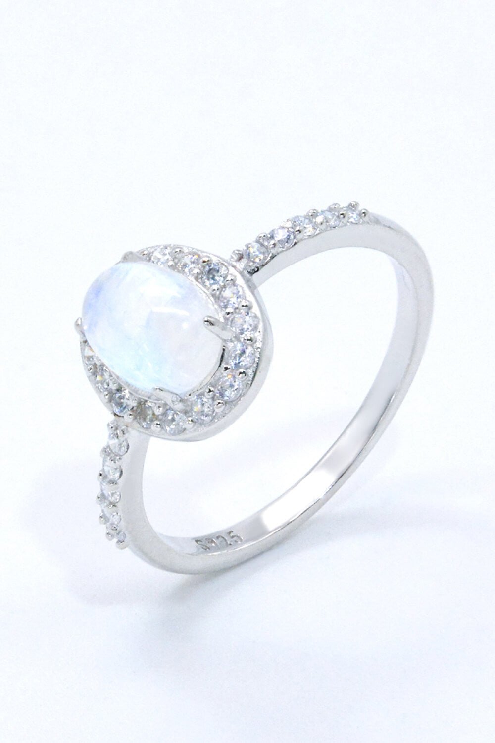 925 Sterling Silver Natural Moonstone Halo Ring - Loulou Boutique