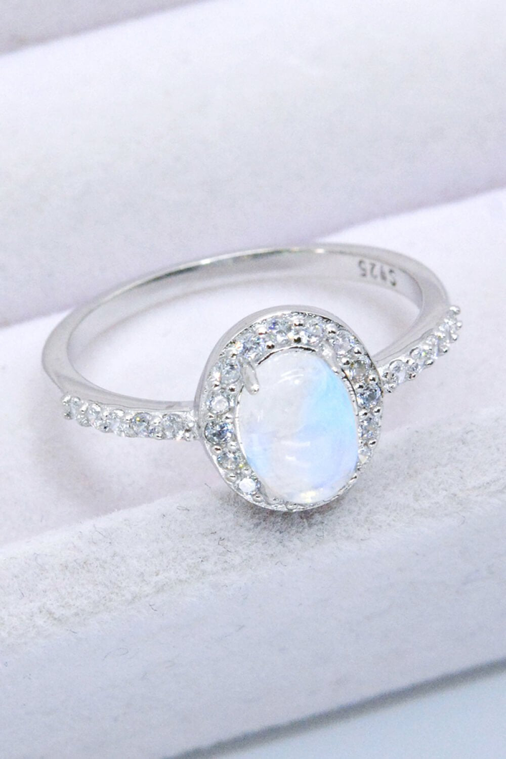 925 Sterling Silver Natural Moonstone Halo Ring - Loulou Boutique