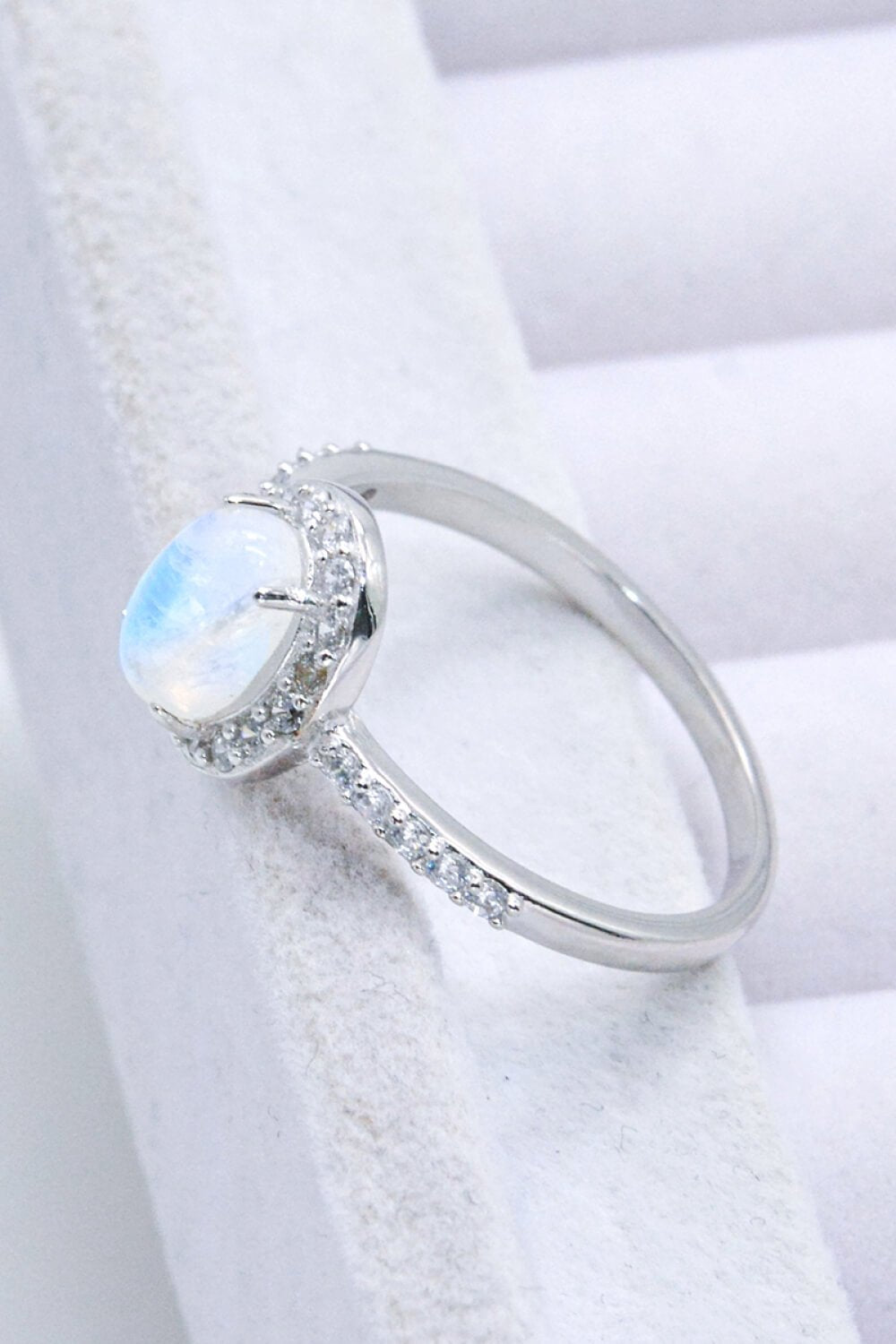 925 Sterling Silver Natural Moonstone Halo Ring - Loulou Boutique