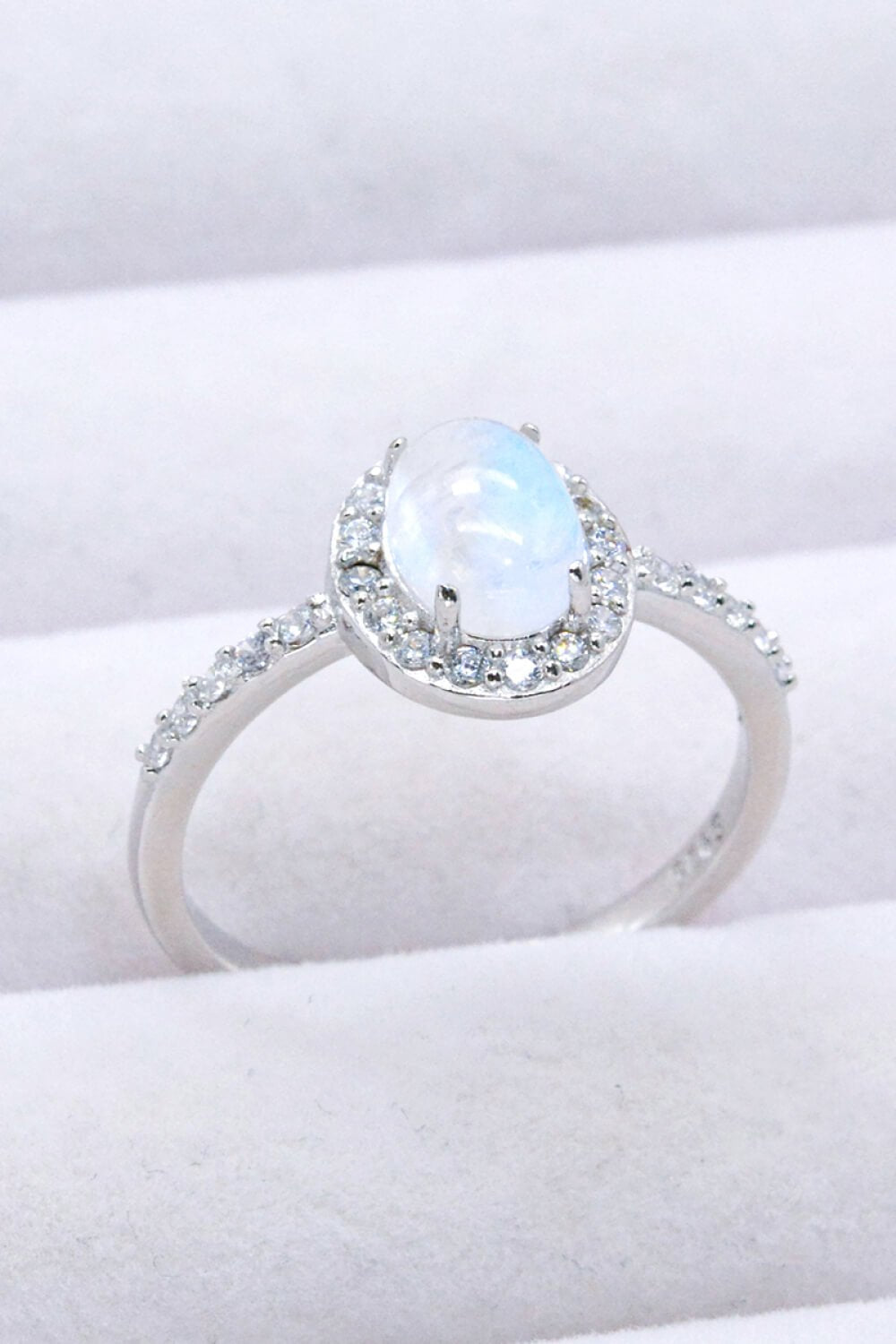 925 Sterling Silver Natural Moonstone Halo Ring - Loulou Boutique