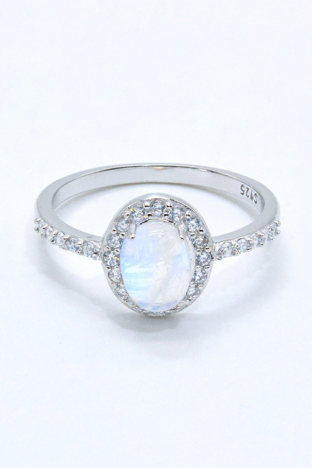 925 Sterling Silver Natural Moonstone Halo Ring - Loulou Boutique