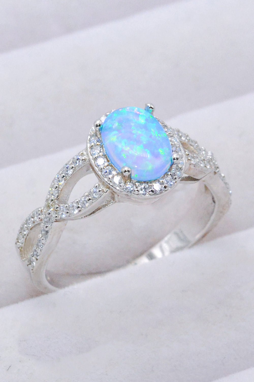 925 Sterling Silver Opal Halo Ring - Loulou Boutique