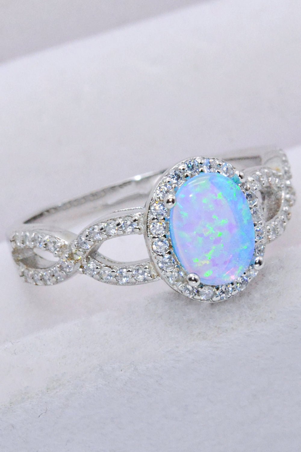 925 Sterling Silver Opal Halo Ring - Loulou Boutique