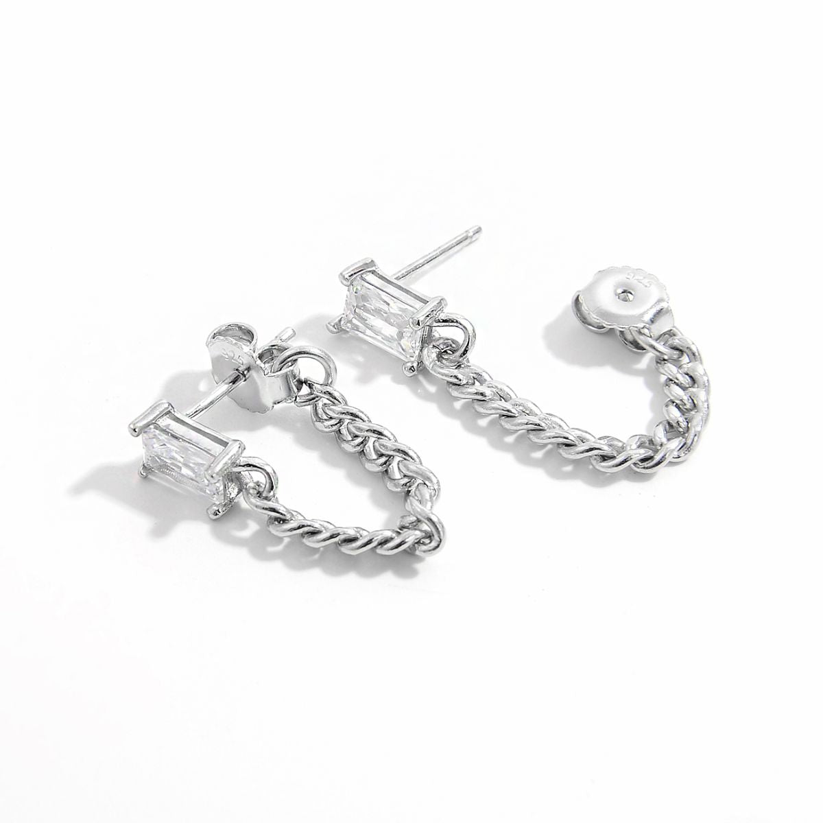 925 Sterling Silver Zircon Chain Earrings - Loulou Boutique