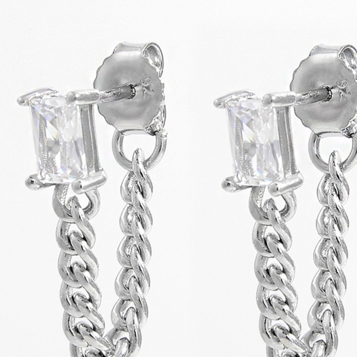 925 Sterling Silver Zircon Chain Earrings - Loulou Boutique