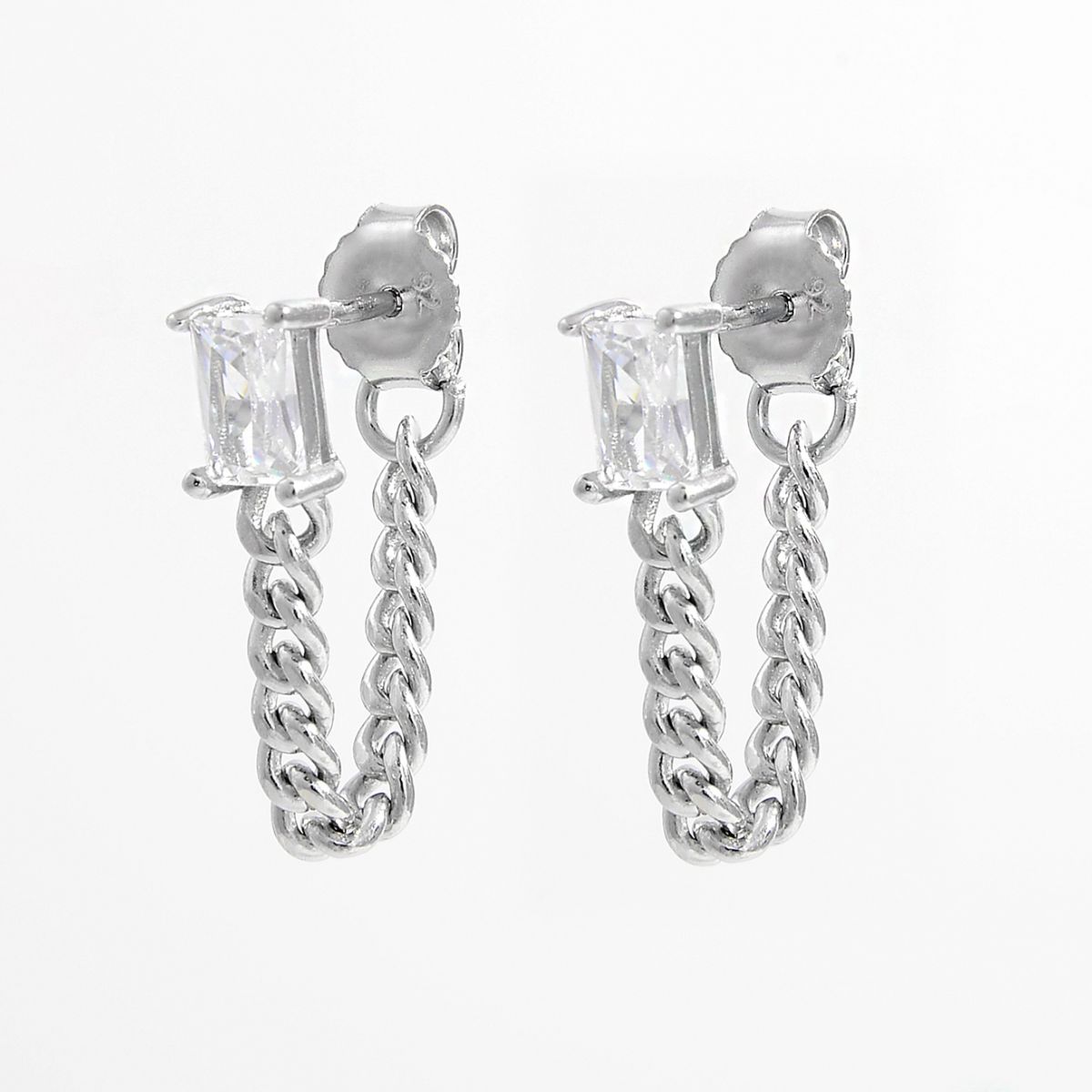 925 Sterling Silver Zircon Chain Earrings - Loulou Boutique