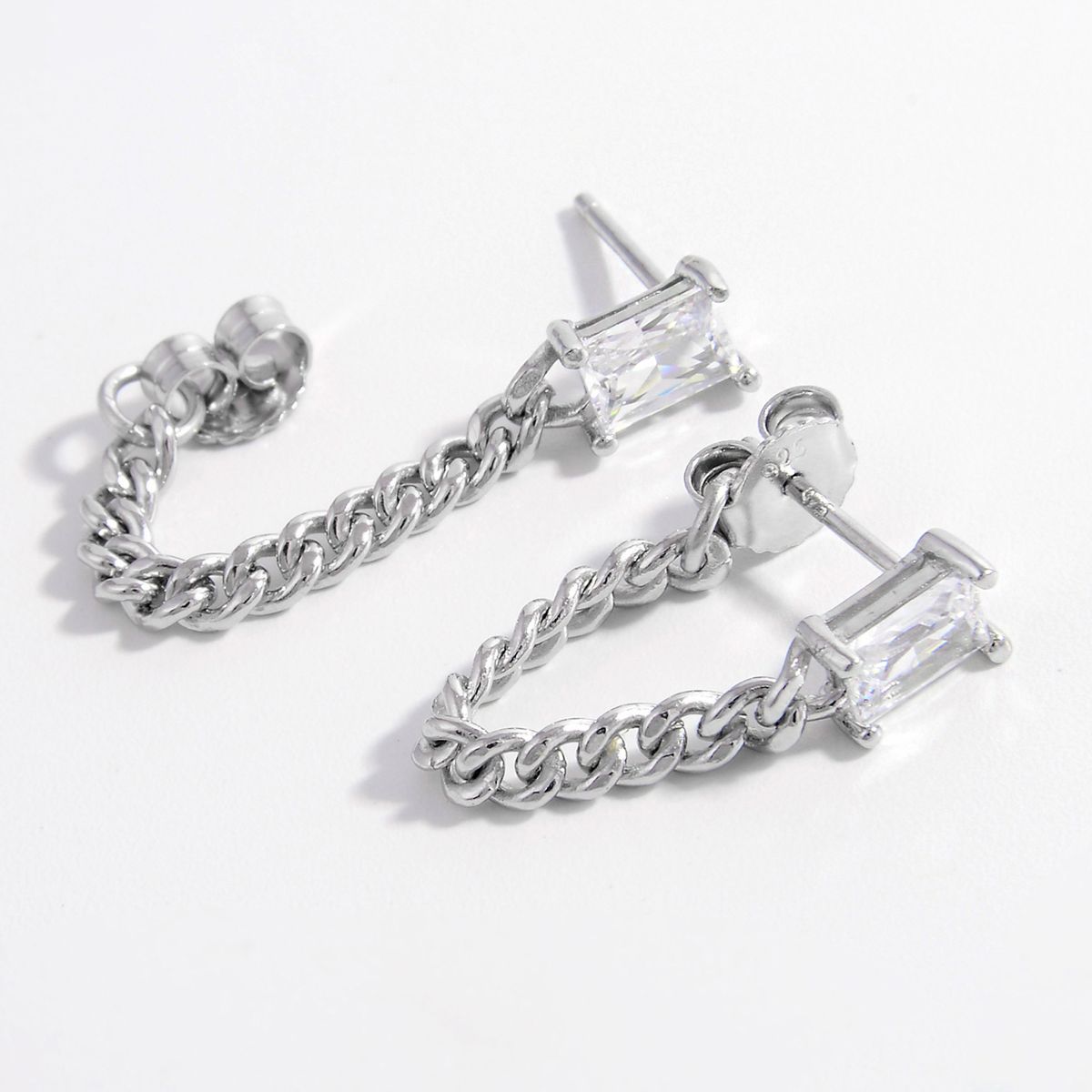 925 Sterling Silver Zircon Chain Earrings - Loulou Boutique