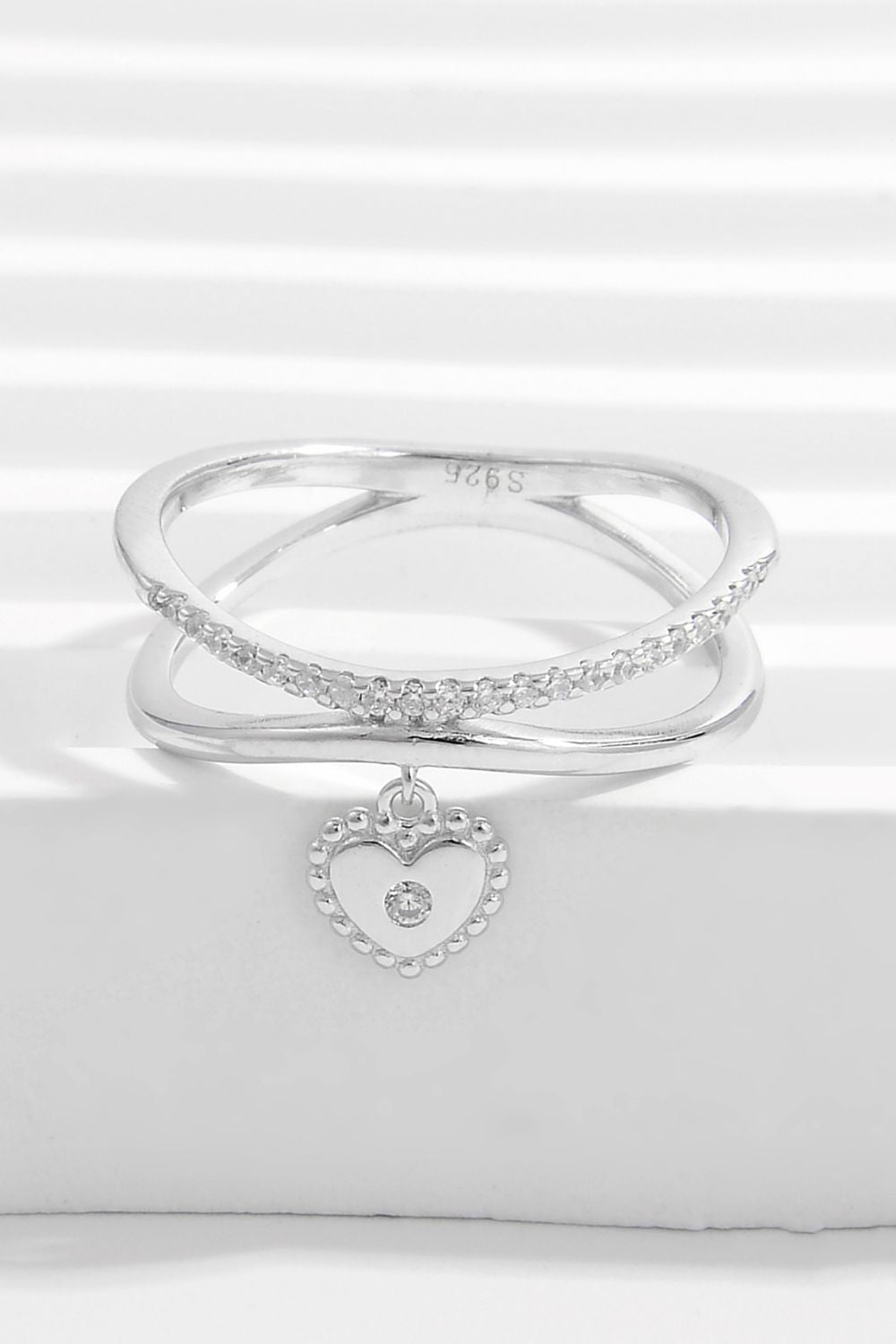 925 Sterling Silver Zircon Heart Charm Ring - Loulou Boutique