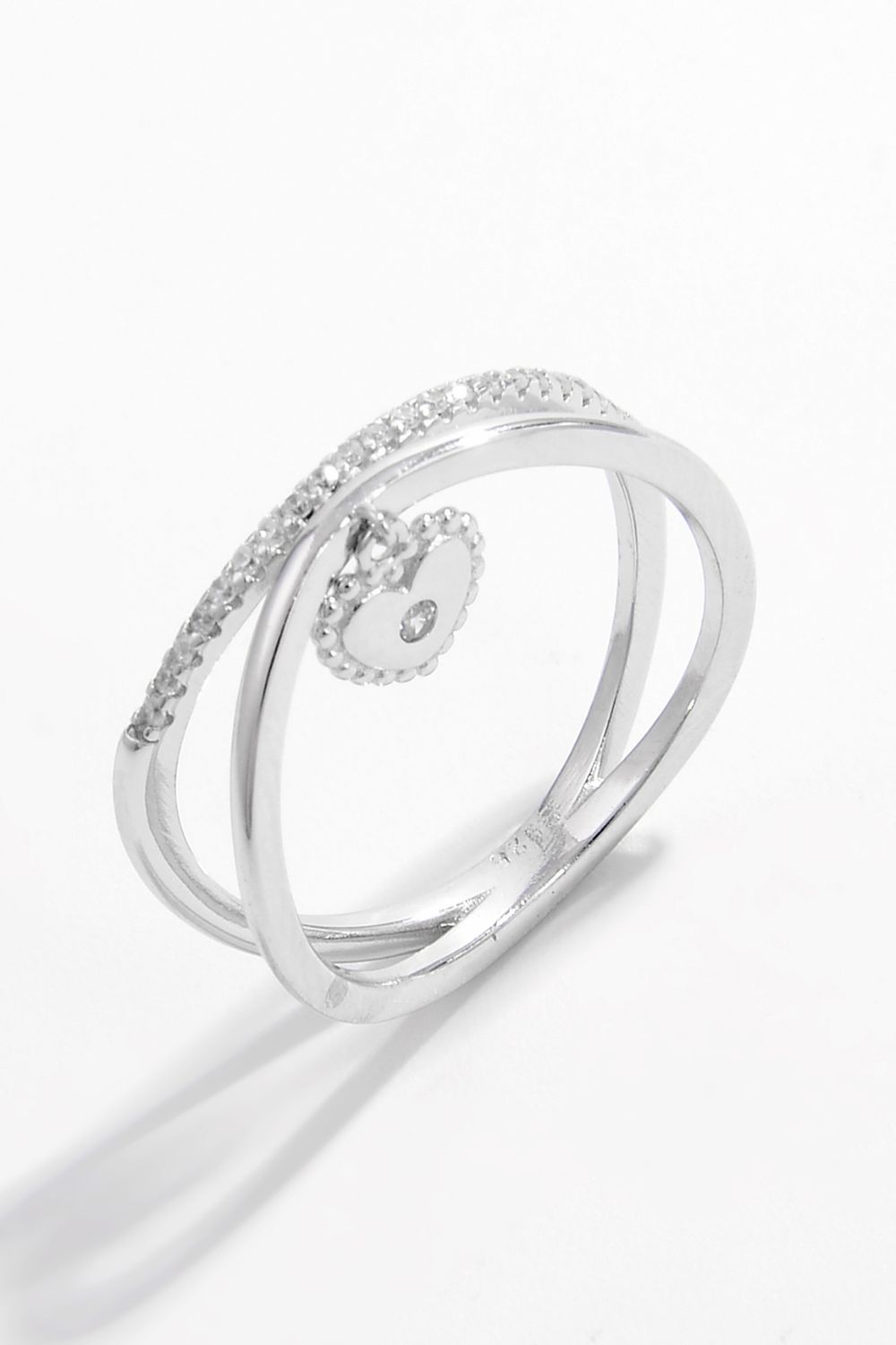 925 Sterling Silver Zircon Heart Charm Ring - Loulou Boutique