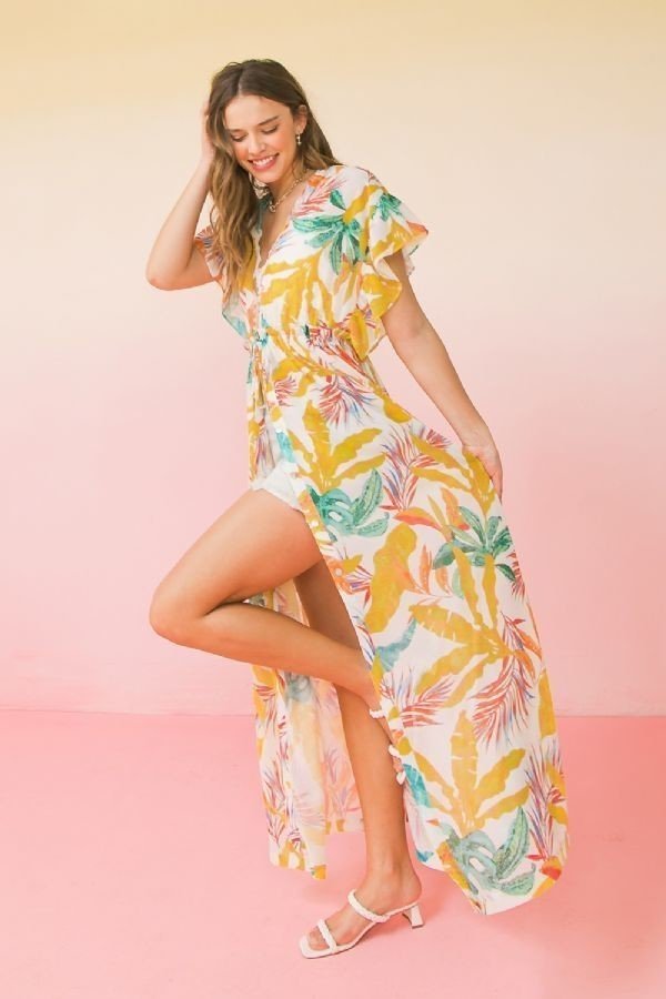 A Printed Woven Maxi Cover Up - Loulou Boutique