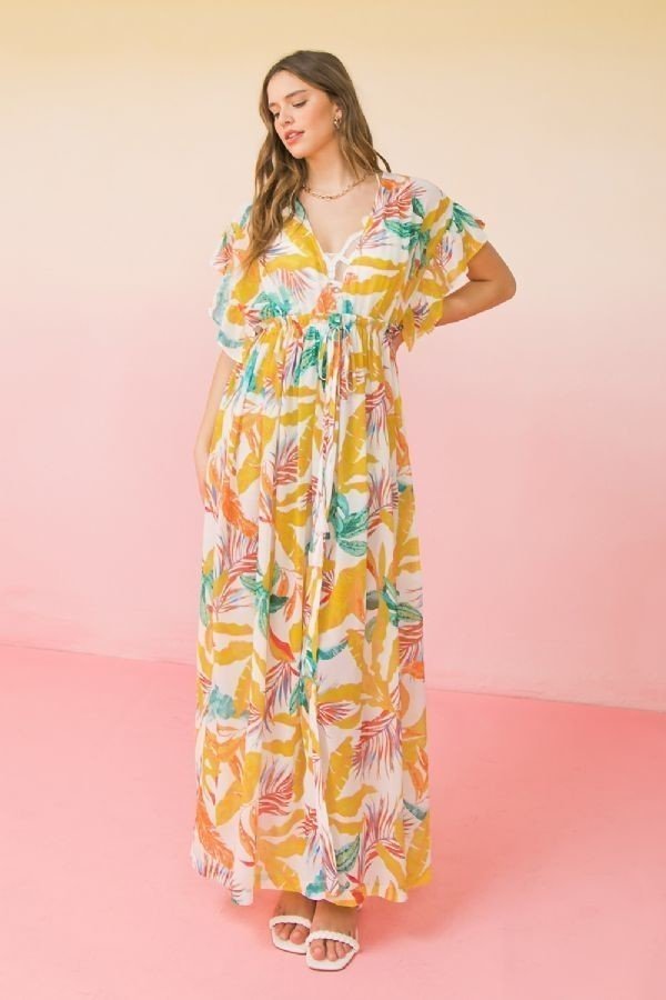 A Printed Woven Maxi Cover Up - Loulou Boutique