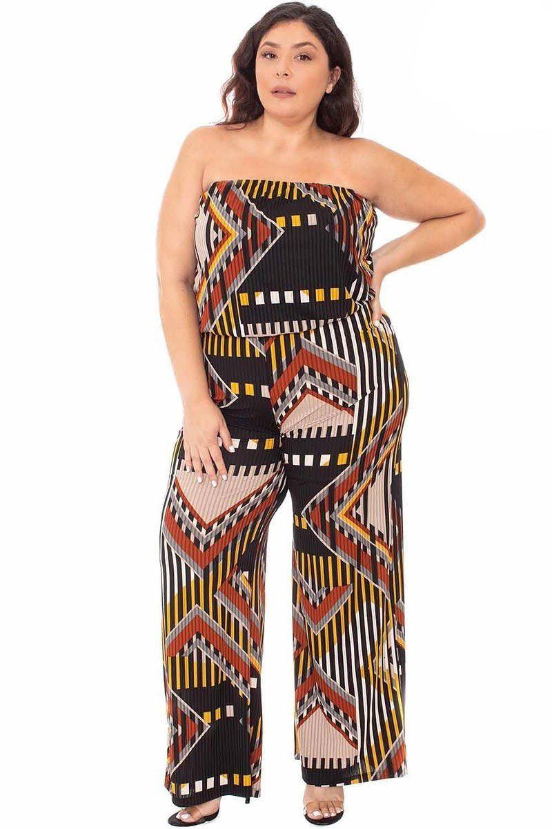 Abstract Print Tupbe Top Plus Size Jumpsuit - Loulou Boutique