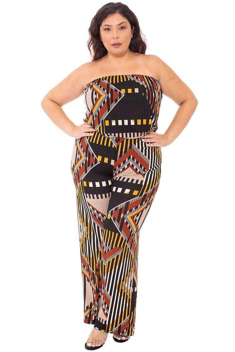 Abstract Print Tupbe Top Plus Size Jumpsuit - Loulou Boutique