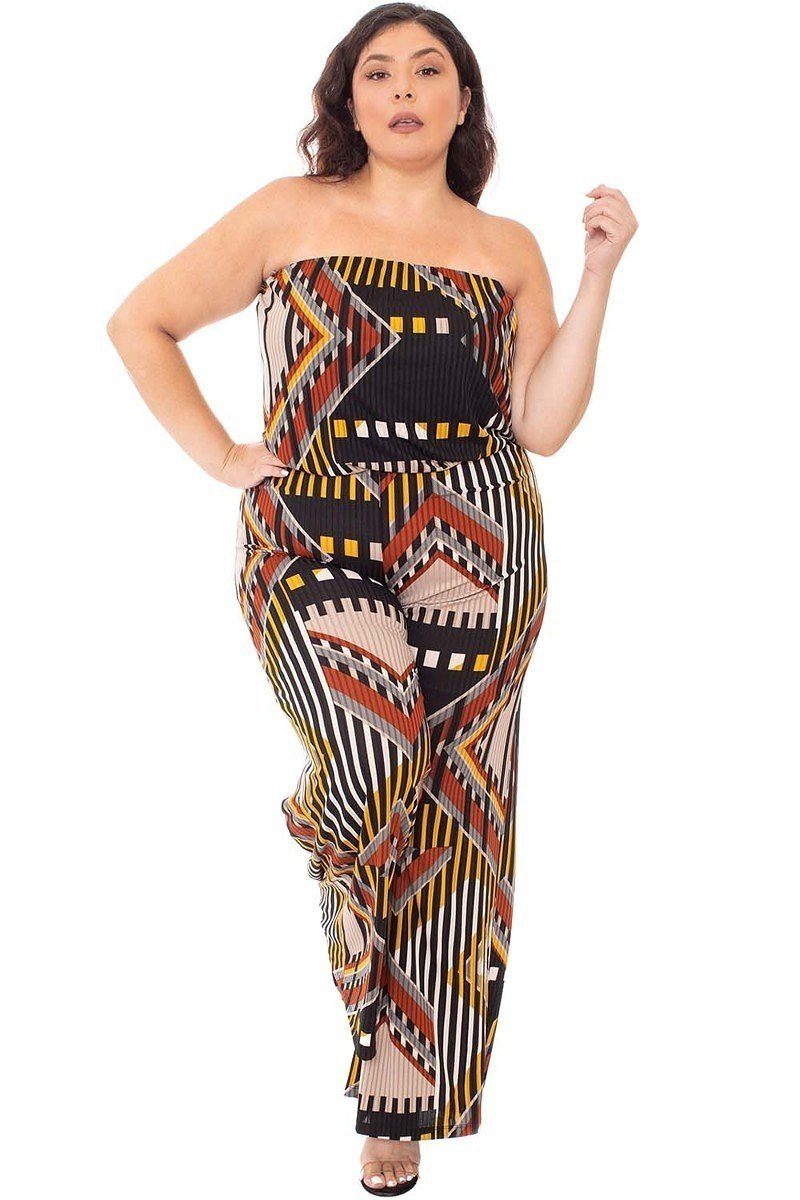 Abstract Print Tupbe Top Plus Size Jumpsuit - Loulou Boutique