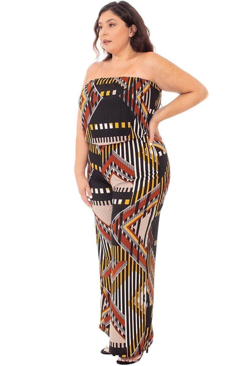 Abstract Print Tupbe Top Plus Size Jumpsuit - Loulou Boutique